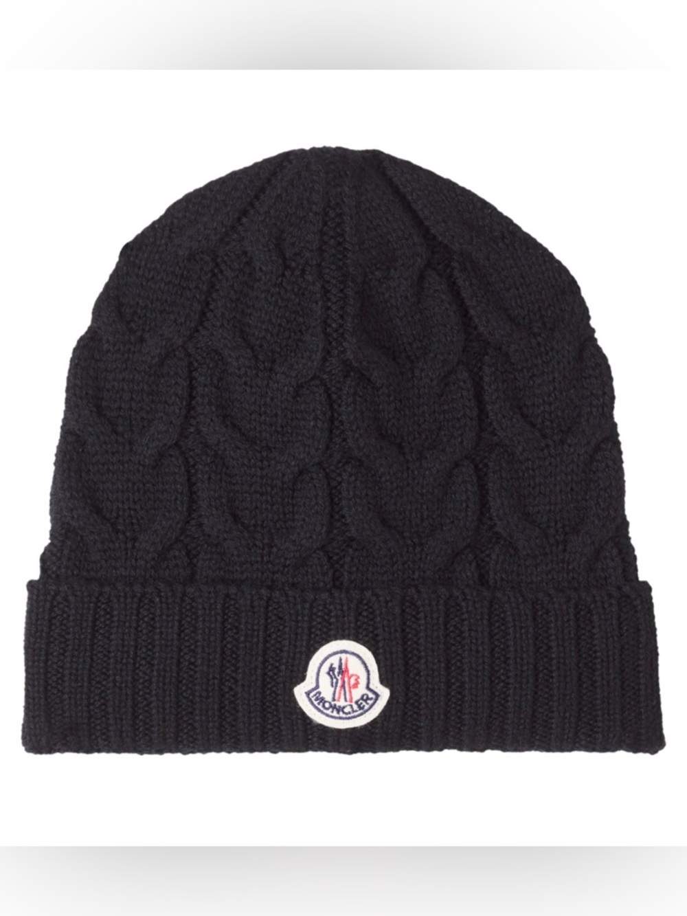 Authentic Moncler Kids Navy Cable-Knit Logo Beanie, Small